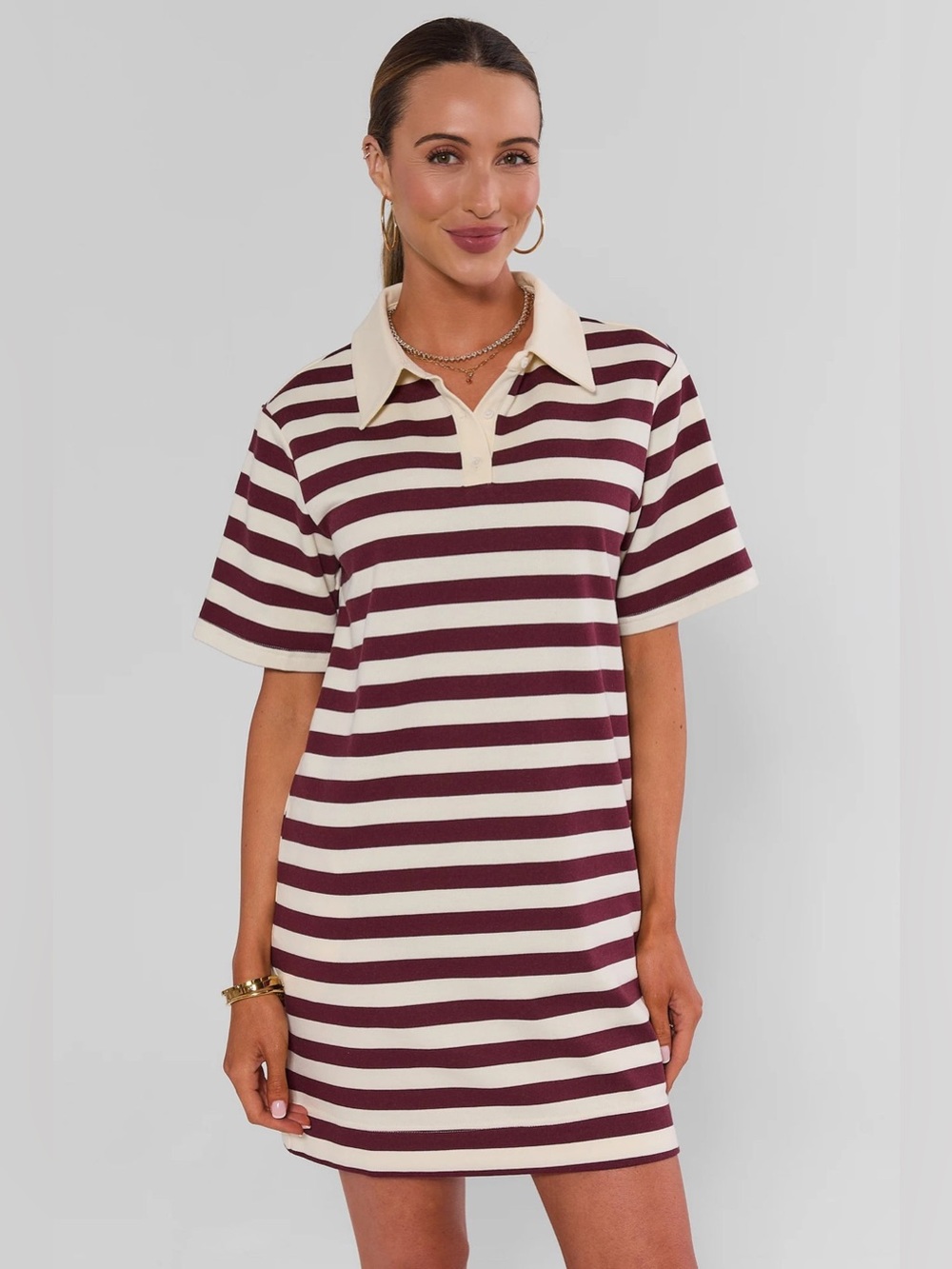 NWT Avara Maroon Striped Short Polo Dress, Size Small